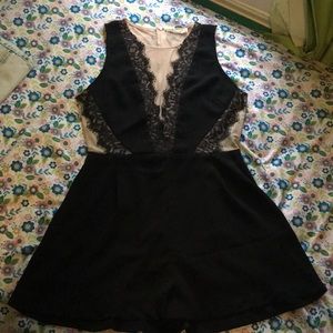 Cute Black Romper with Mesh Cutouts